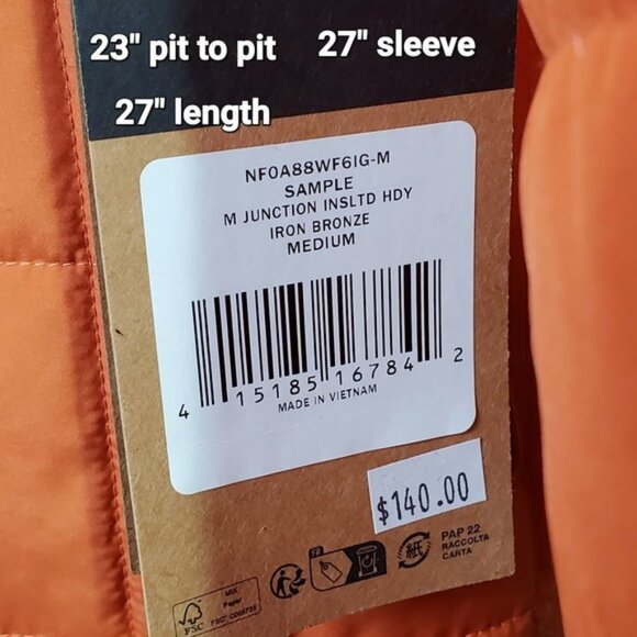 The North Face M Junction Insulated Puffer Jacket Orange Mens M NWT $140 Hooded - Picture 2 of 6